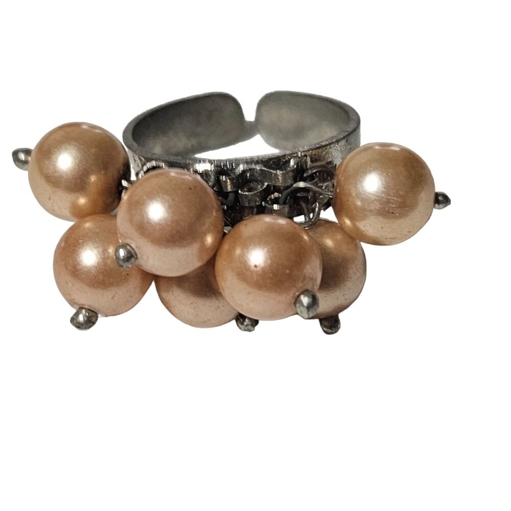 Vintage Faux Pearl Cluster Ring Retro 50s 60s Classic Fashion Jewelry Adjustable